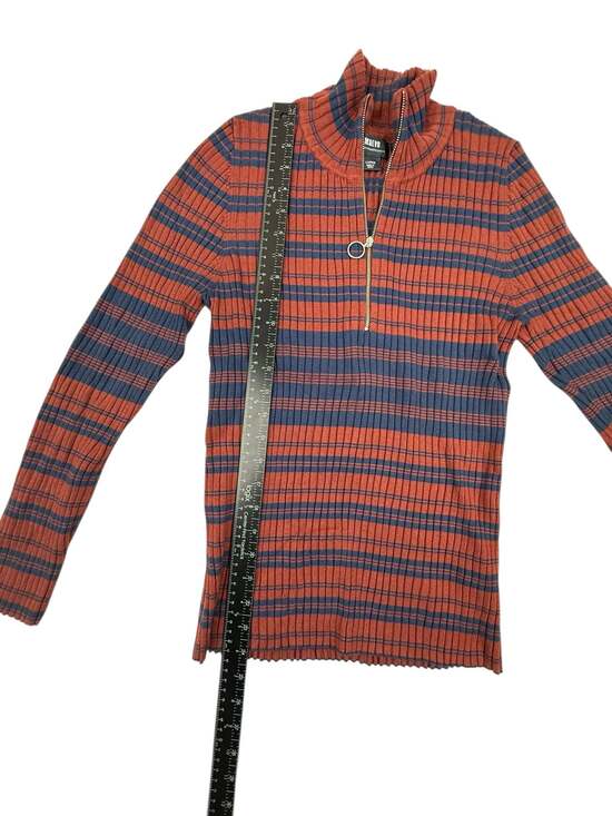 Maeve by Anthropologie Orange and Blue Striped Rib-Knit Quarter-Zip Sweater Size - Picture 4 of 6